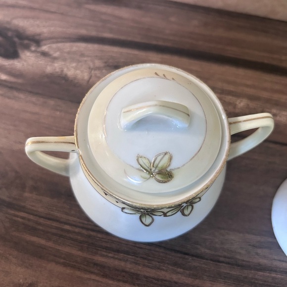 Vintage Hand Painted Nippon Sugar Bowl with Lid and Creamer Pitcher - Picture 2 of 11